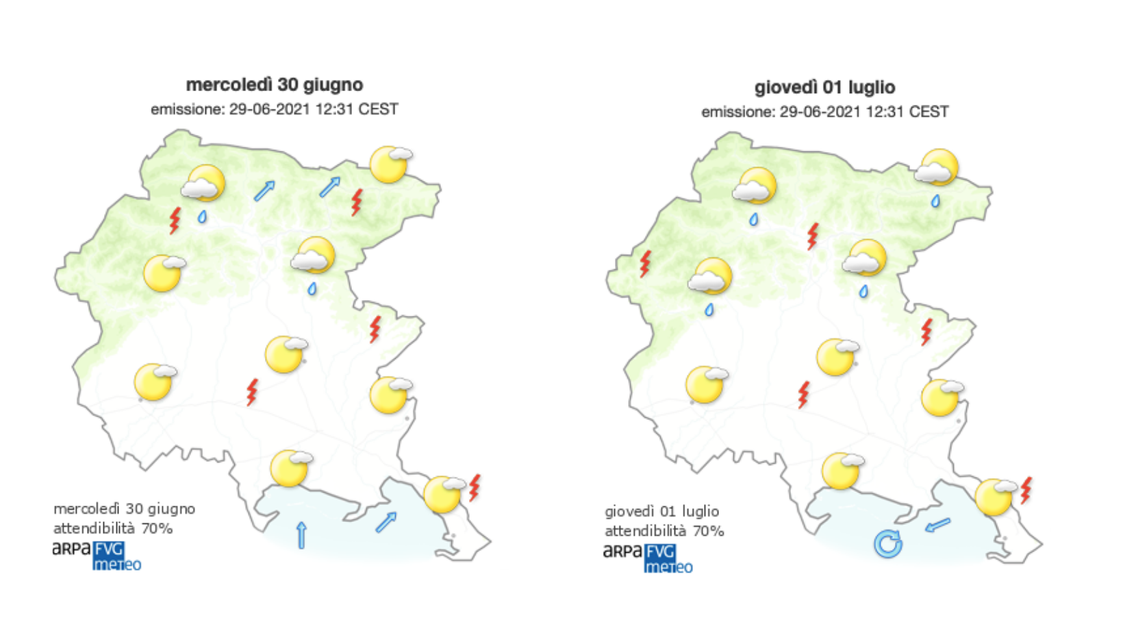 Immagine per Mercoledì di sole estivo sul Goriziano, possibili temporali nella notte